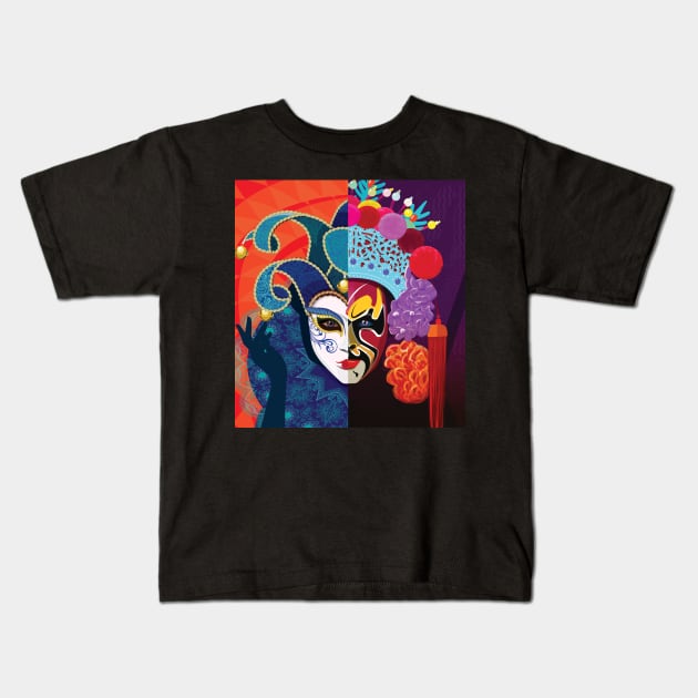 The Masquerade, East meet West Kids T-Shirt by one 35 lab